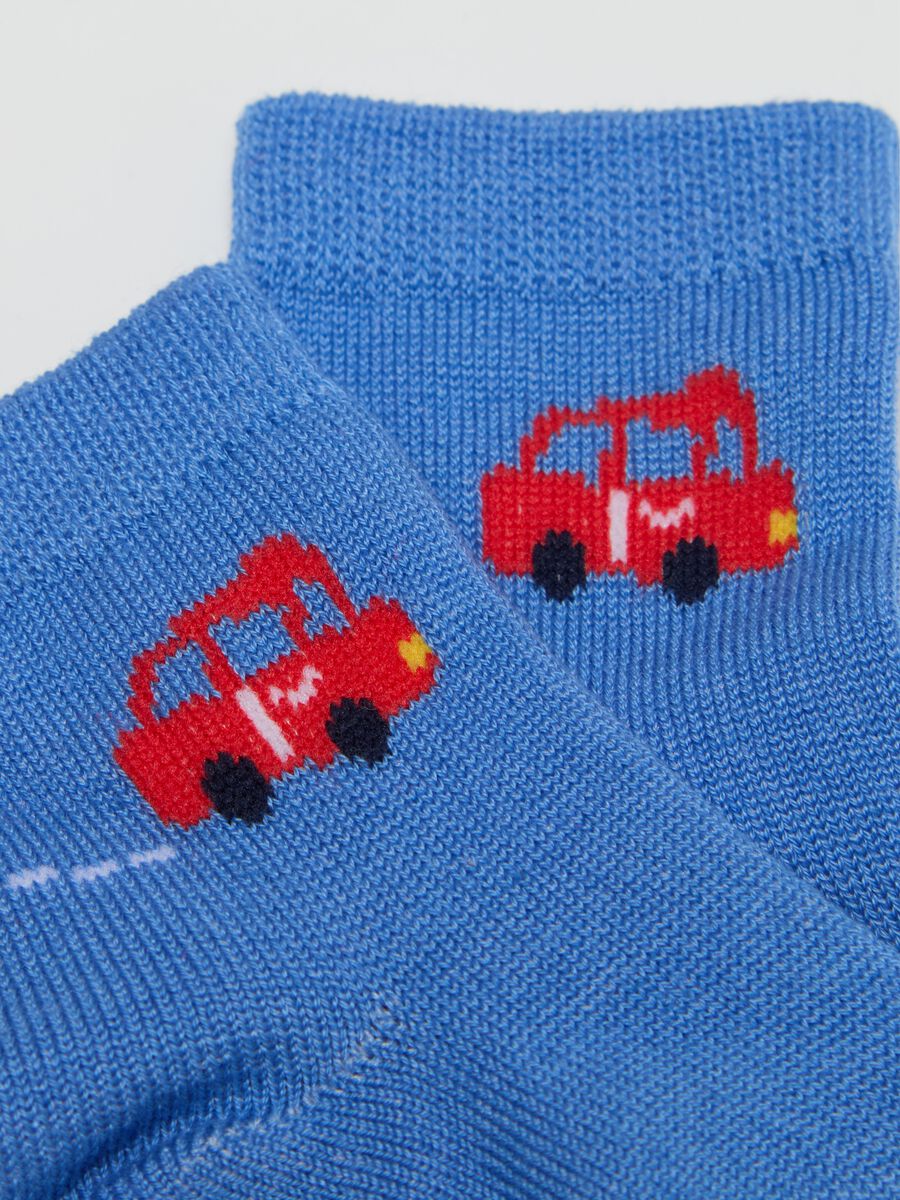 Three-pair pack short socks with striped and cars_2
