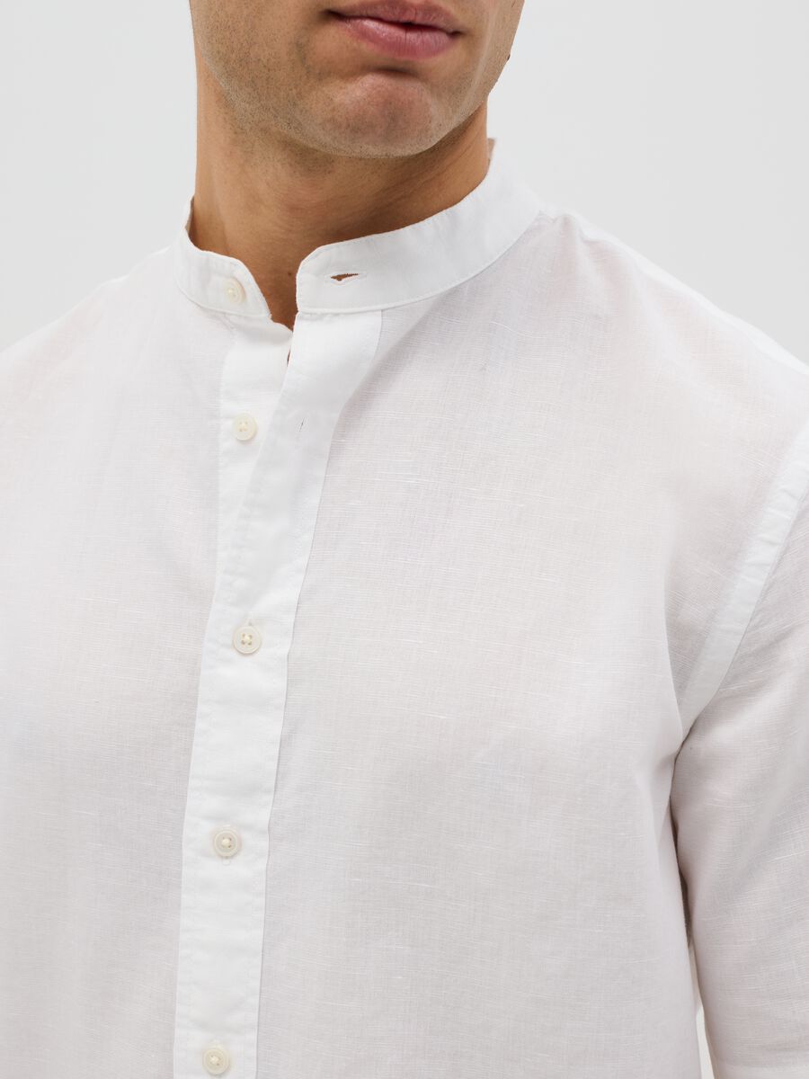 Mandarin shirt in cotton and linen with short sleeves_3