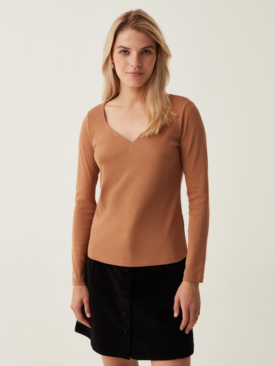 Long-sleeved T-shirt with sweetheart neck_0