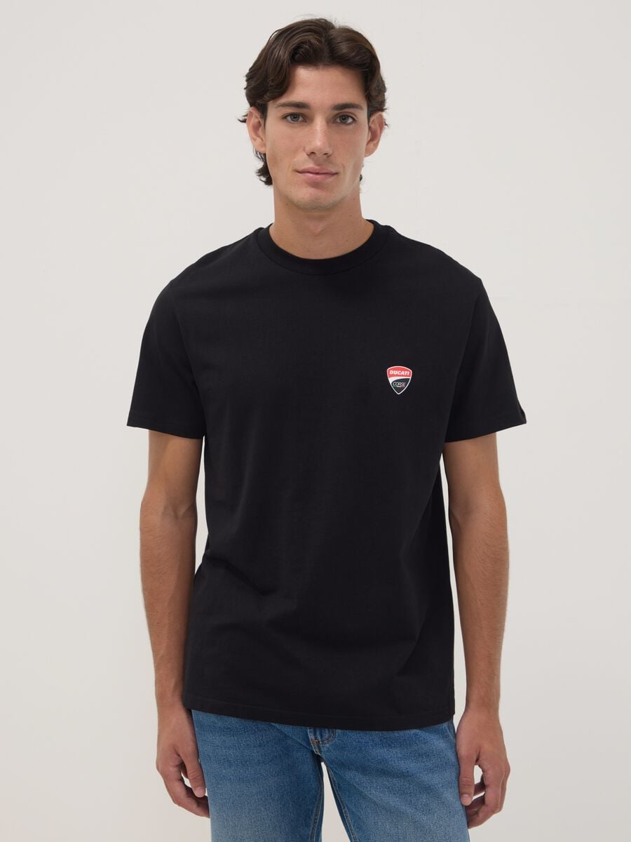 Black pure cotton T-shirt with Ducati print, regular fit_1