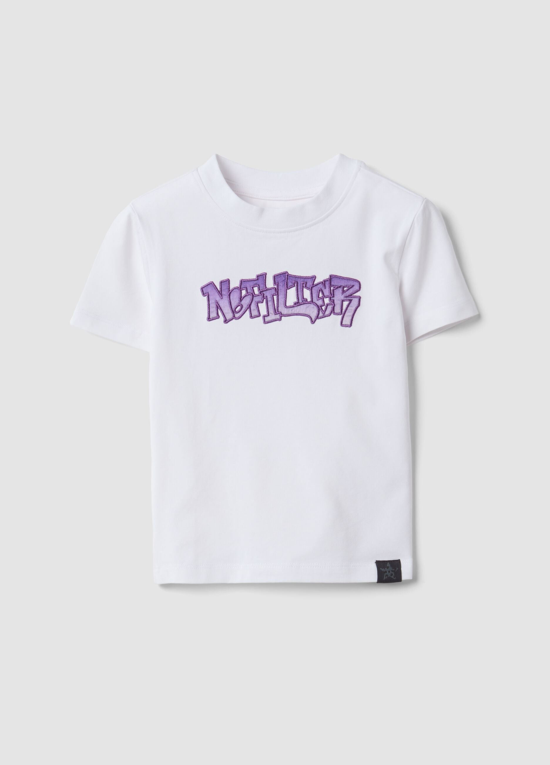 White stretch cotton jersey T-shirt with graffiti slogan for girls