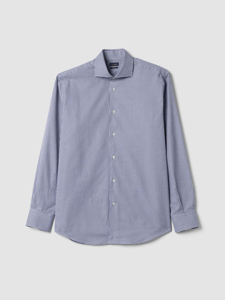Camicia oxford blu in puro cotone a quadretti regular fit_4