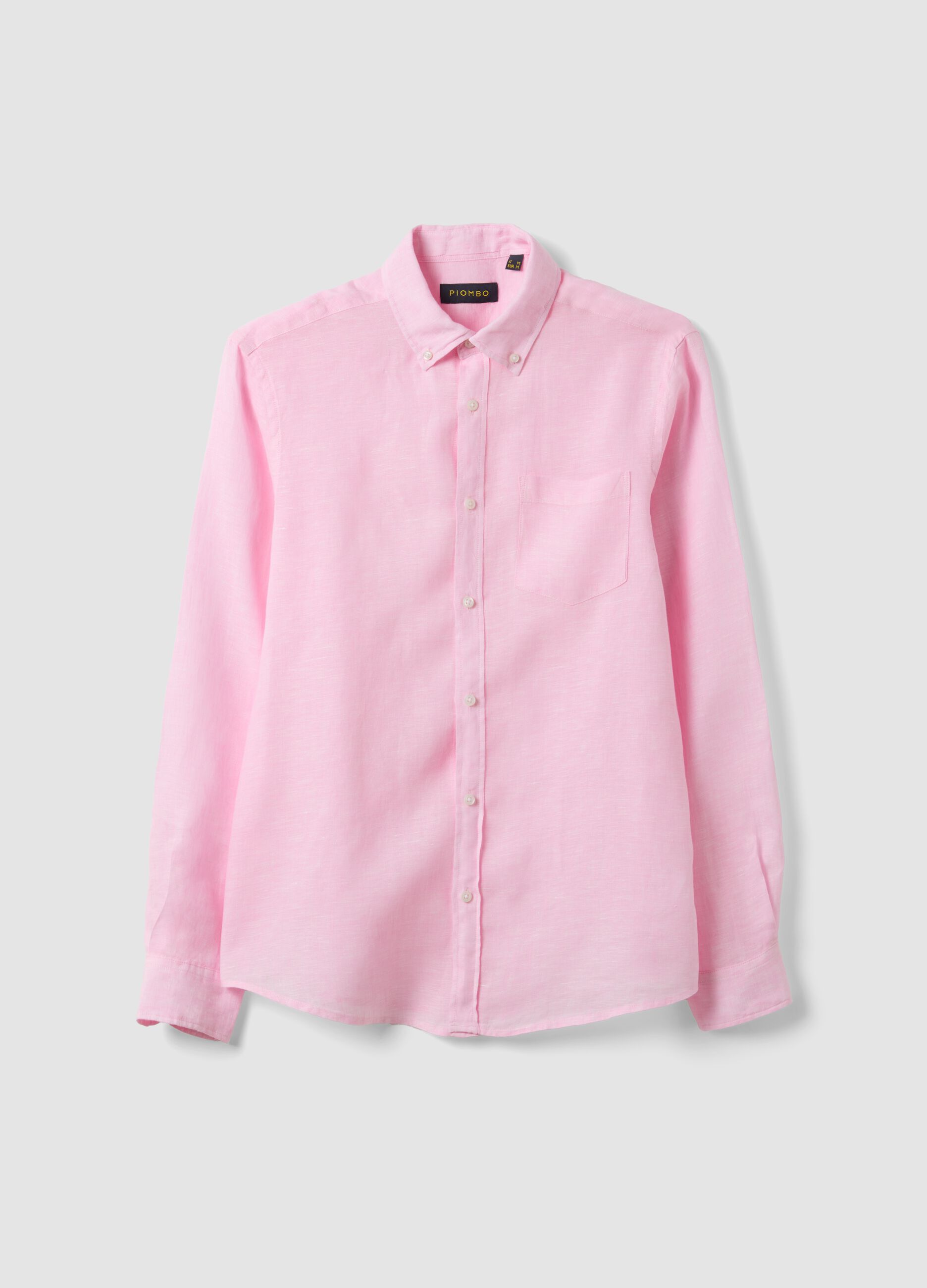 Pink pure linen shirt with button-down collar, regular fit