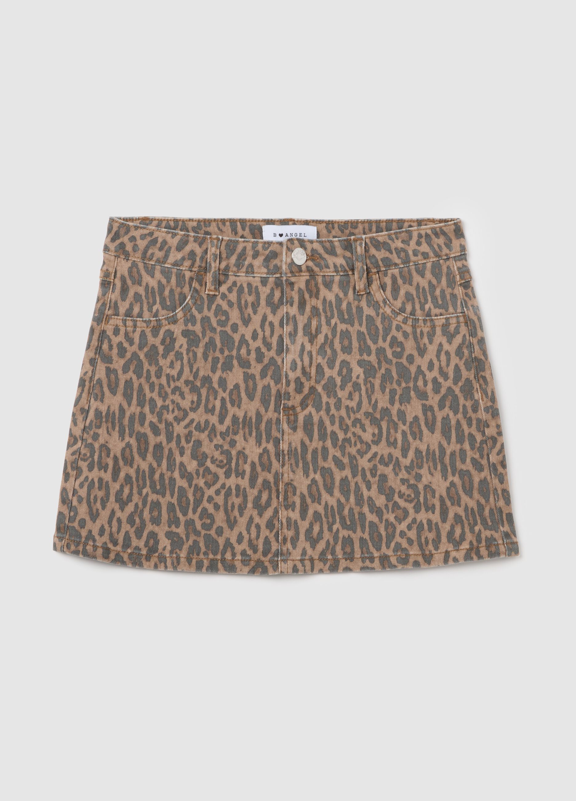 B.Angel Stretch Denim Mini Animal Print Skirt