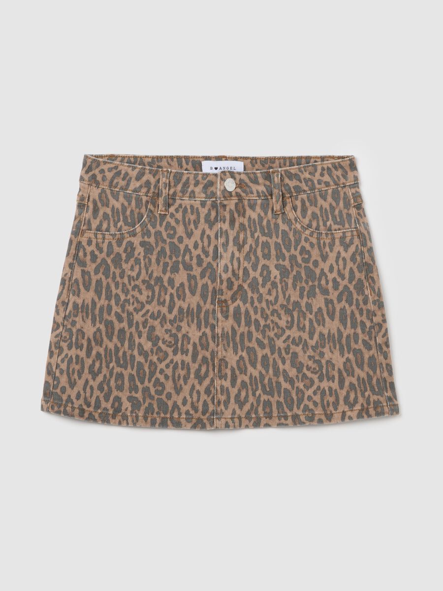 B.Angel Stretch Denim Mini Animal Print Skirt_4