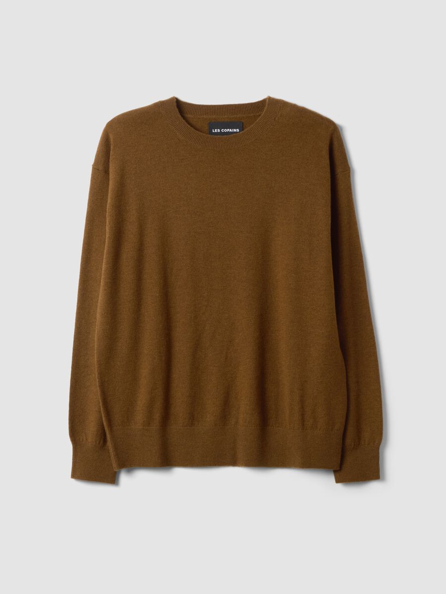 Brown pure wool crew-neck jumper in oversized fit_4