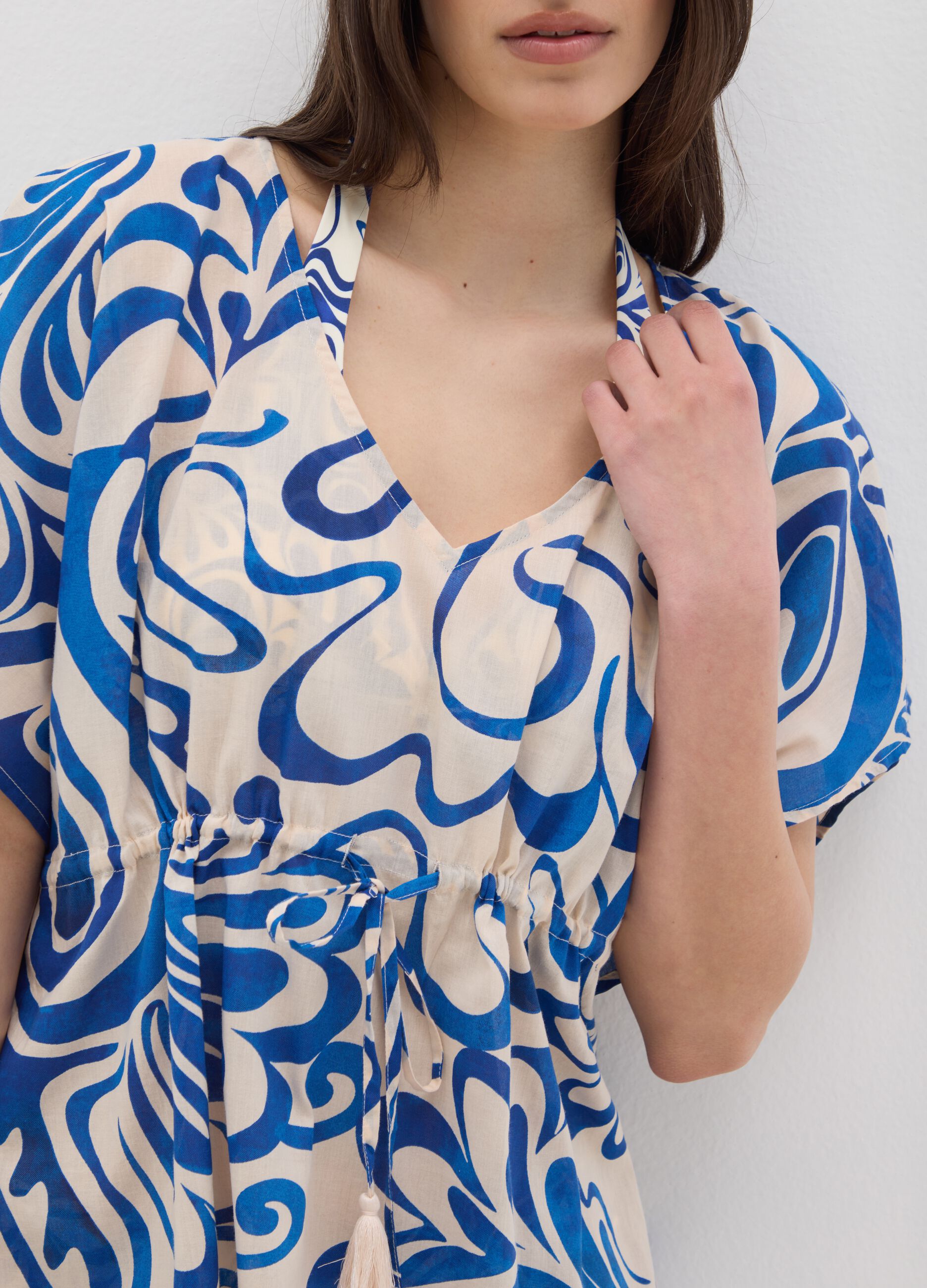 Women's multicolour short cotton kaftan dress