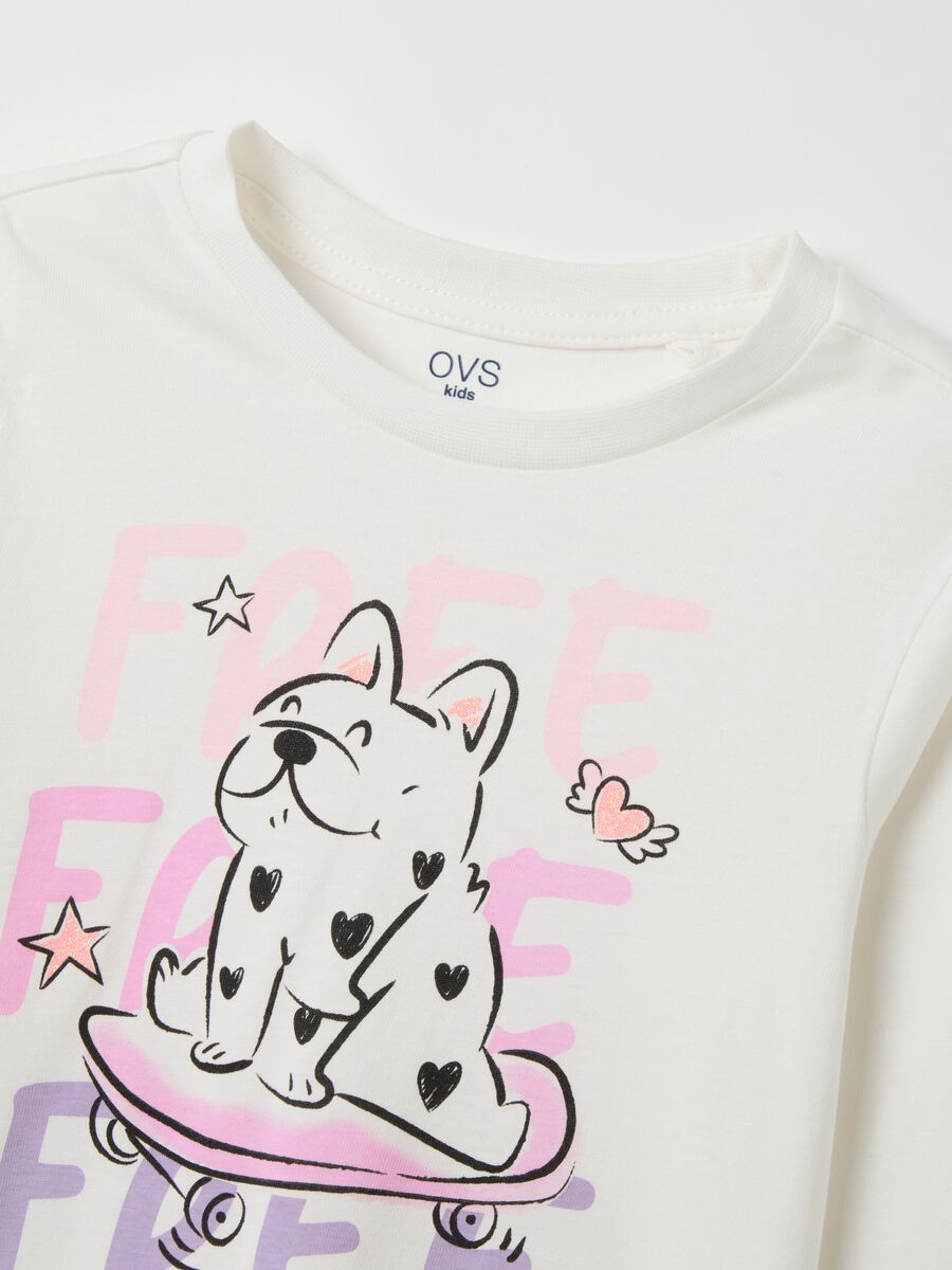 Girls' white pure cotton T-shirt regular fit with print_2