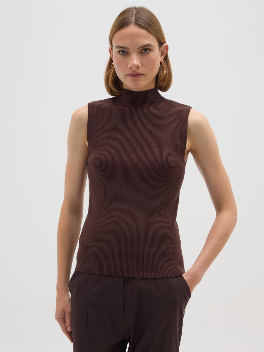 Brown regular fit tank top_0