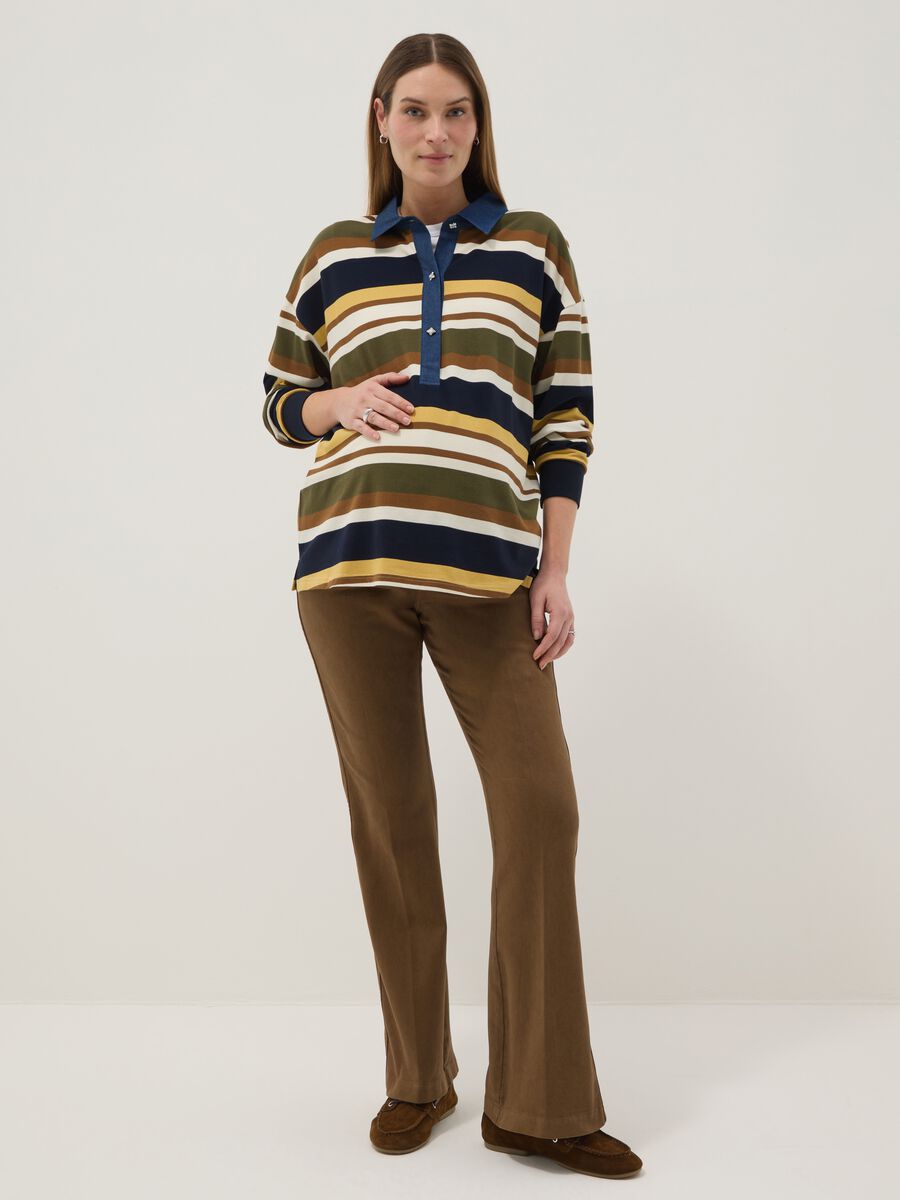 Polo a maniche lunghe premaman multicolor in cotone elasticizzato_0