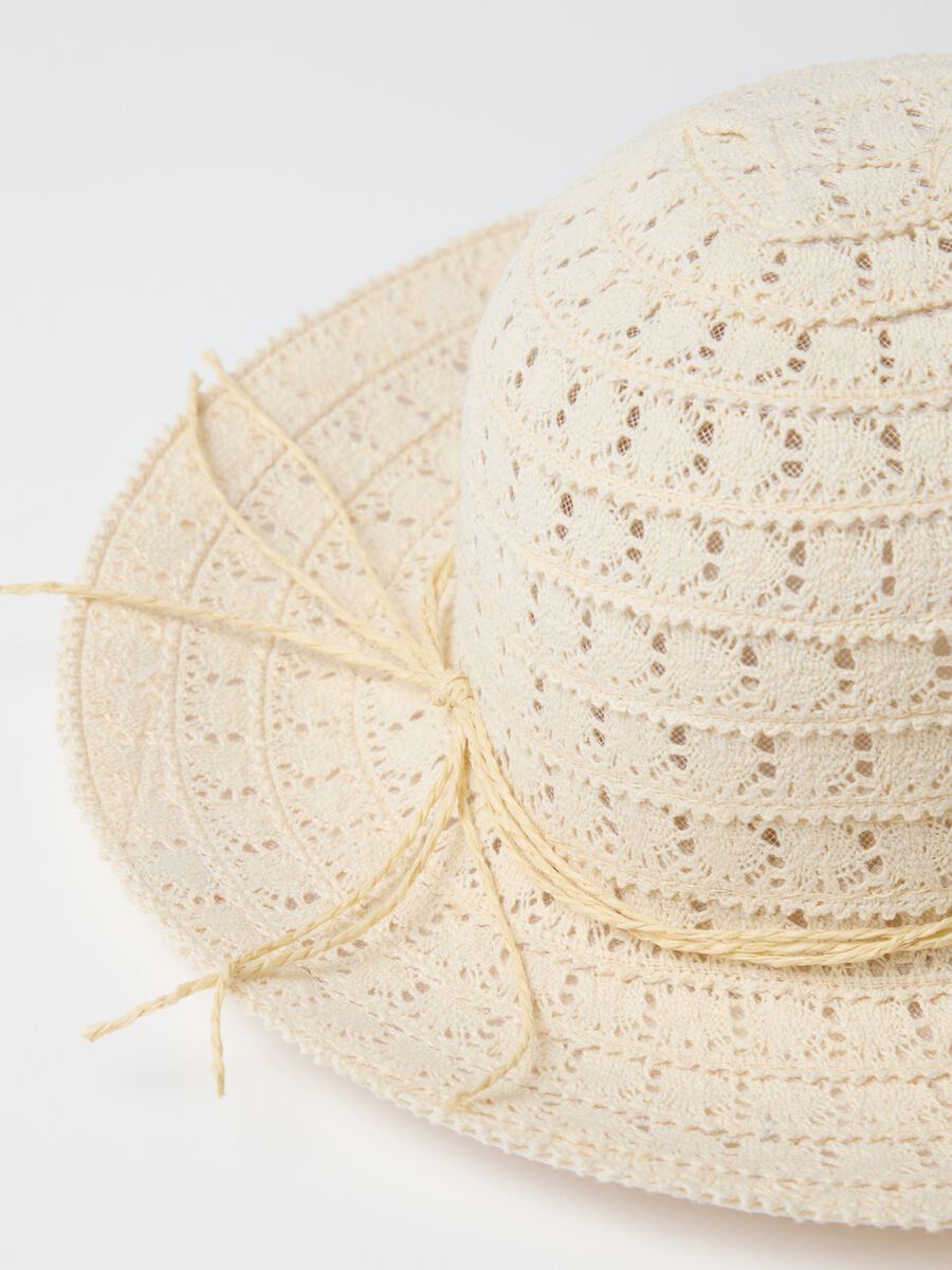 Women's beige cotton blend hat with relaxed brim_2