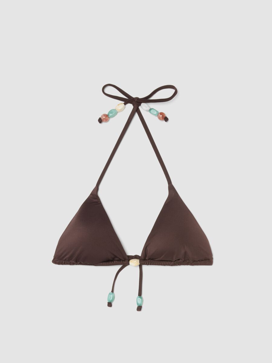 Bikini a triangolo in tessuto elasticizzato marrone con pietre_4