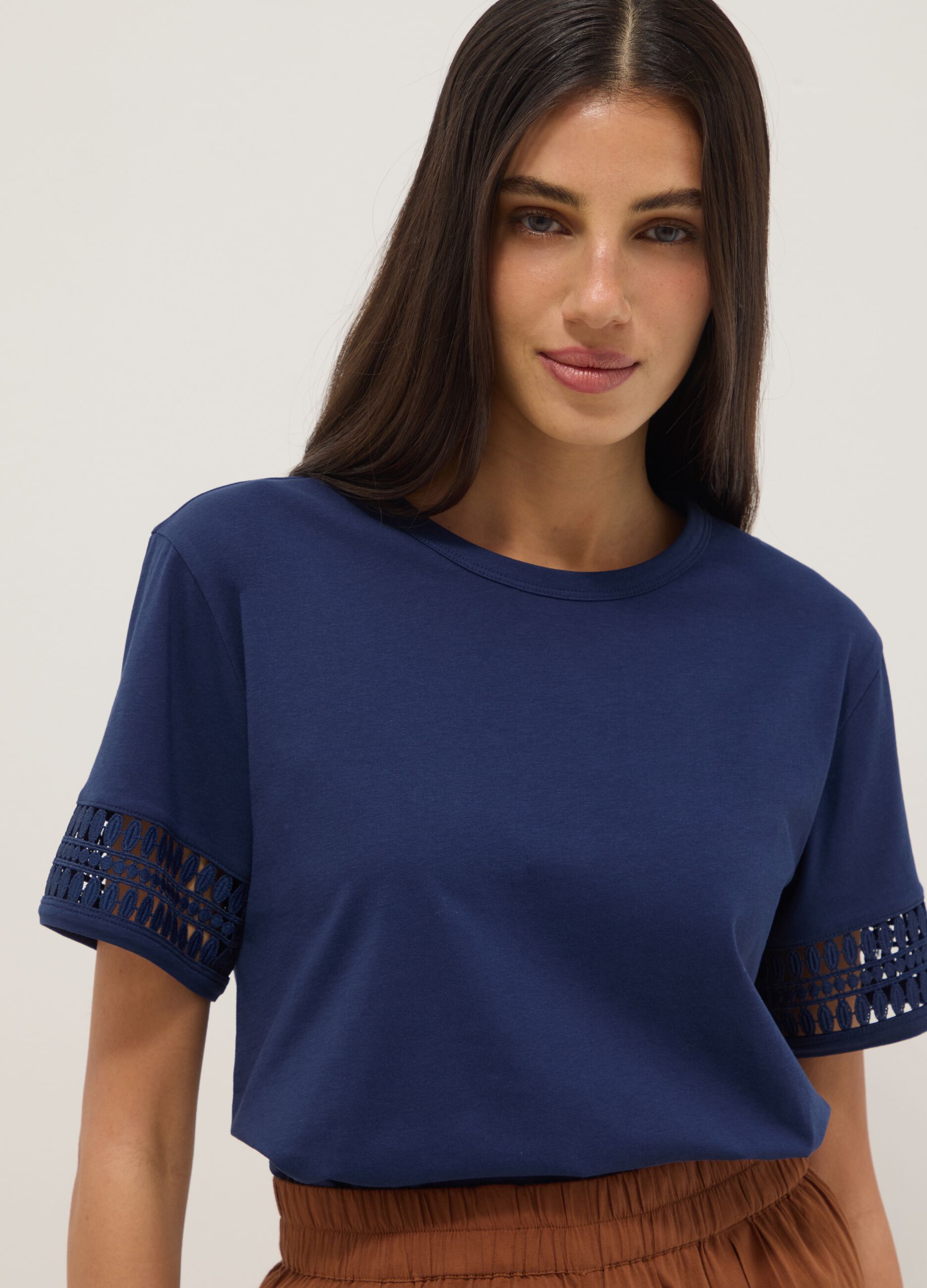 Blue short-sleeved pure cotton T-shirt