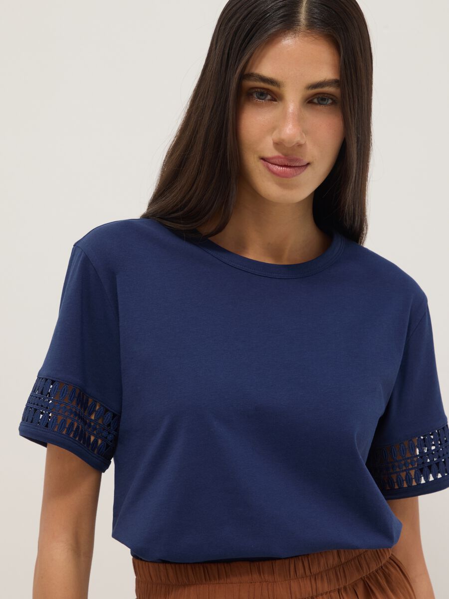T-shirt blu a maniche corte in puro cotone_0