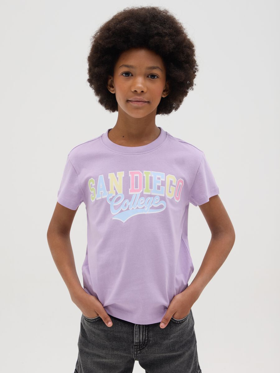 T-shirt da ragazza in puro cotone viola regular fit_0