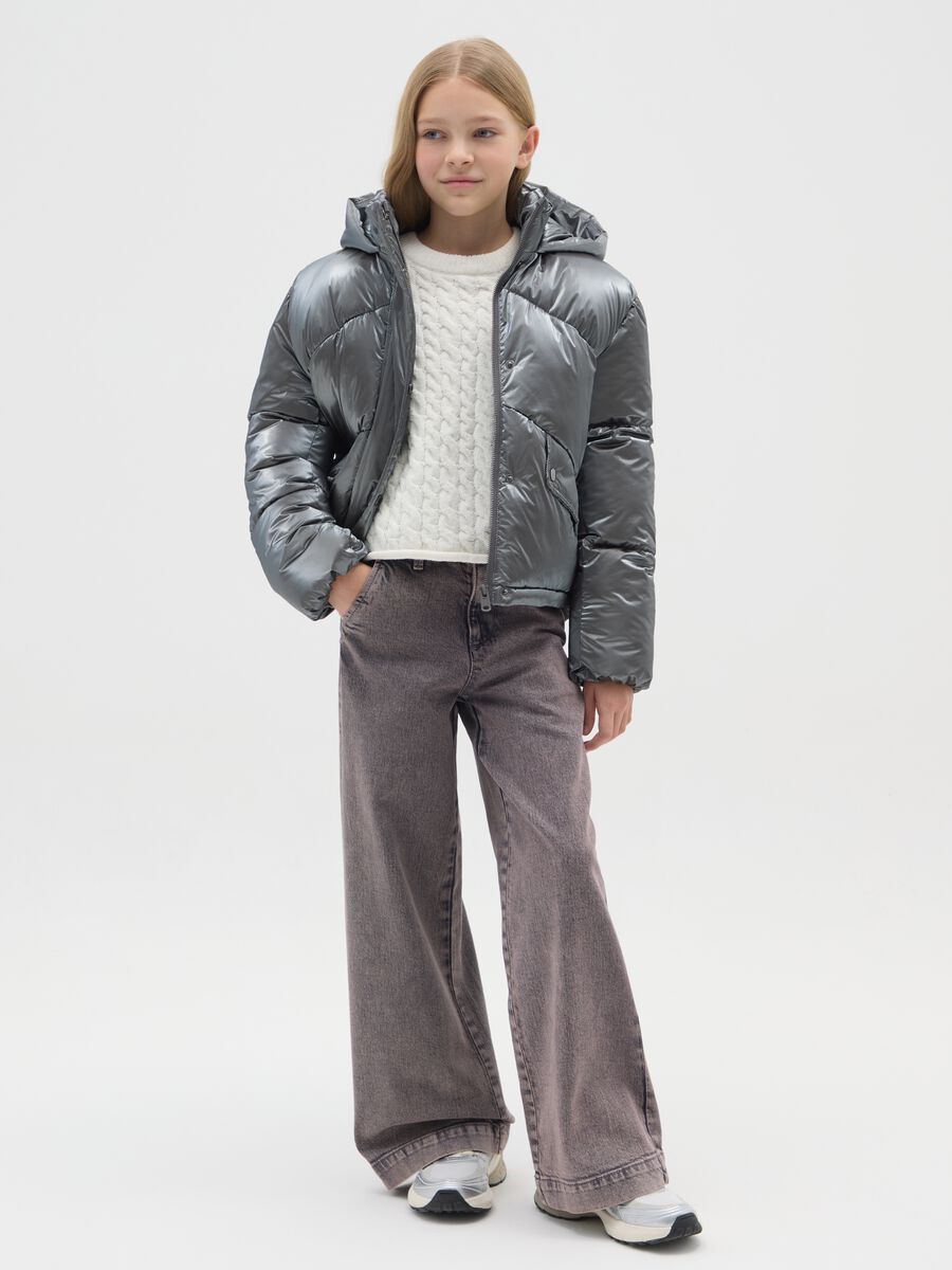 Grey Denim Wide Leg Girls' Trousers_1