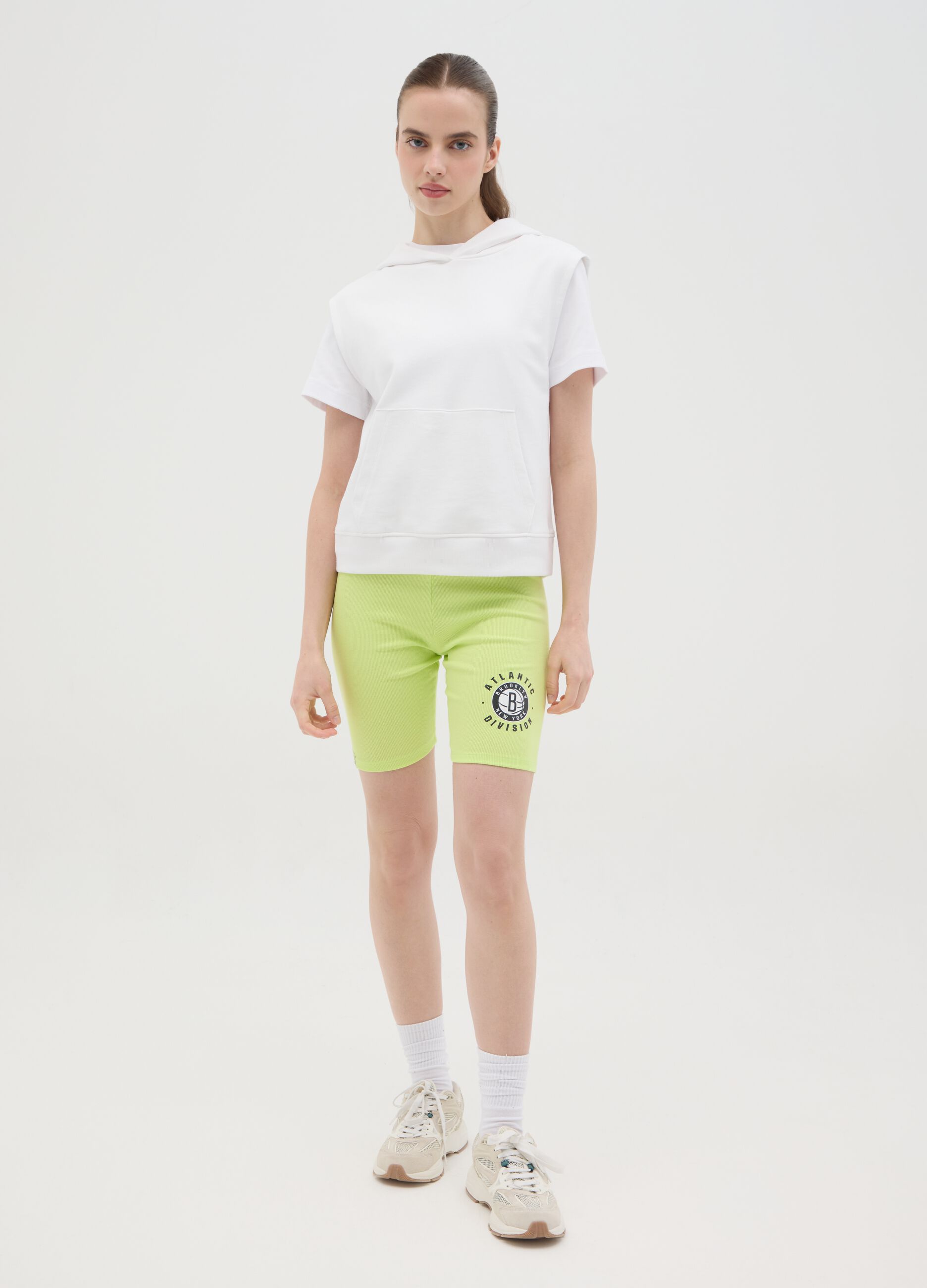 Green cycle shorts with Brooklyn New York Atlantic Division print