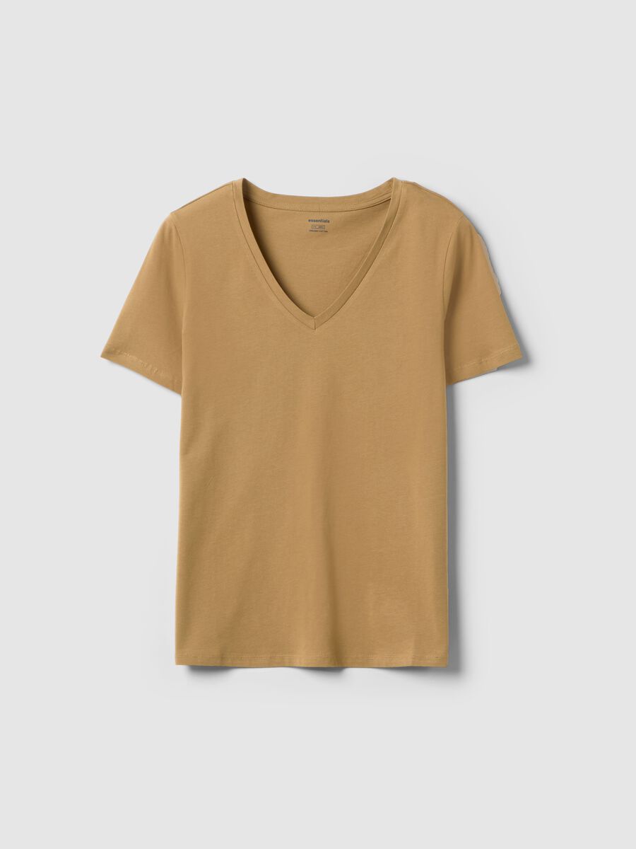 T-shirt in puro cotone marrone regular fit con scollo a V_4