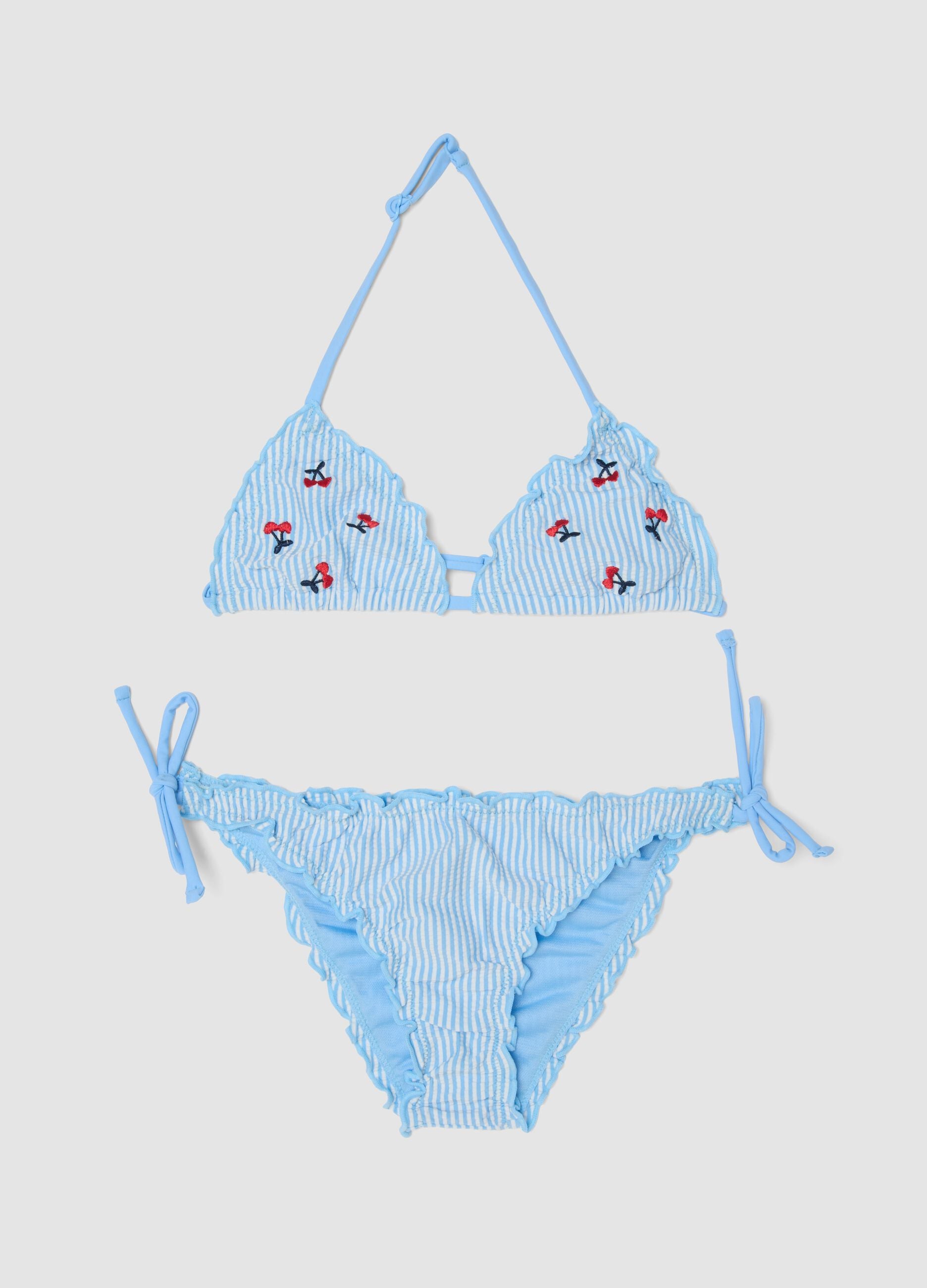 Blue triangle bikini in stretch fabric