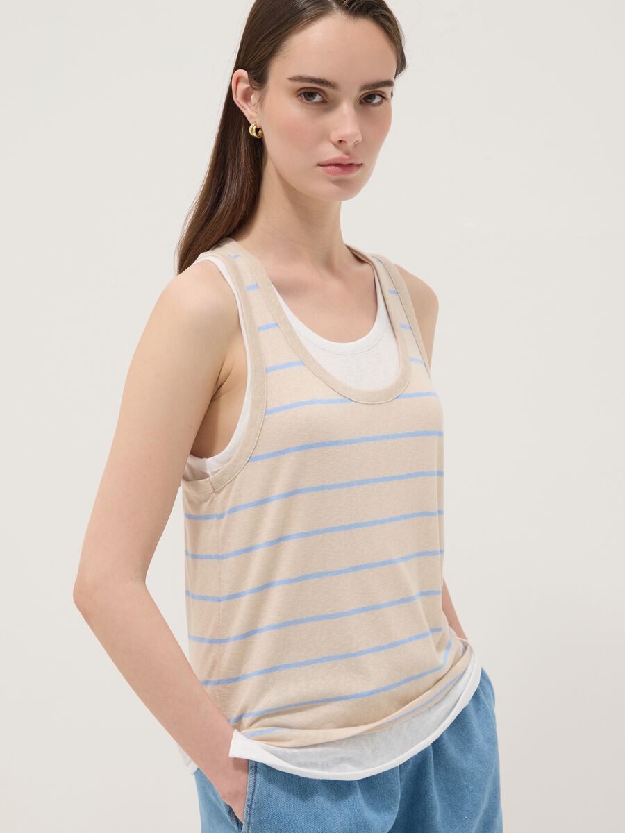Tank top beige in misto viscosa a righe regular fit_0