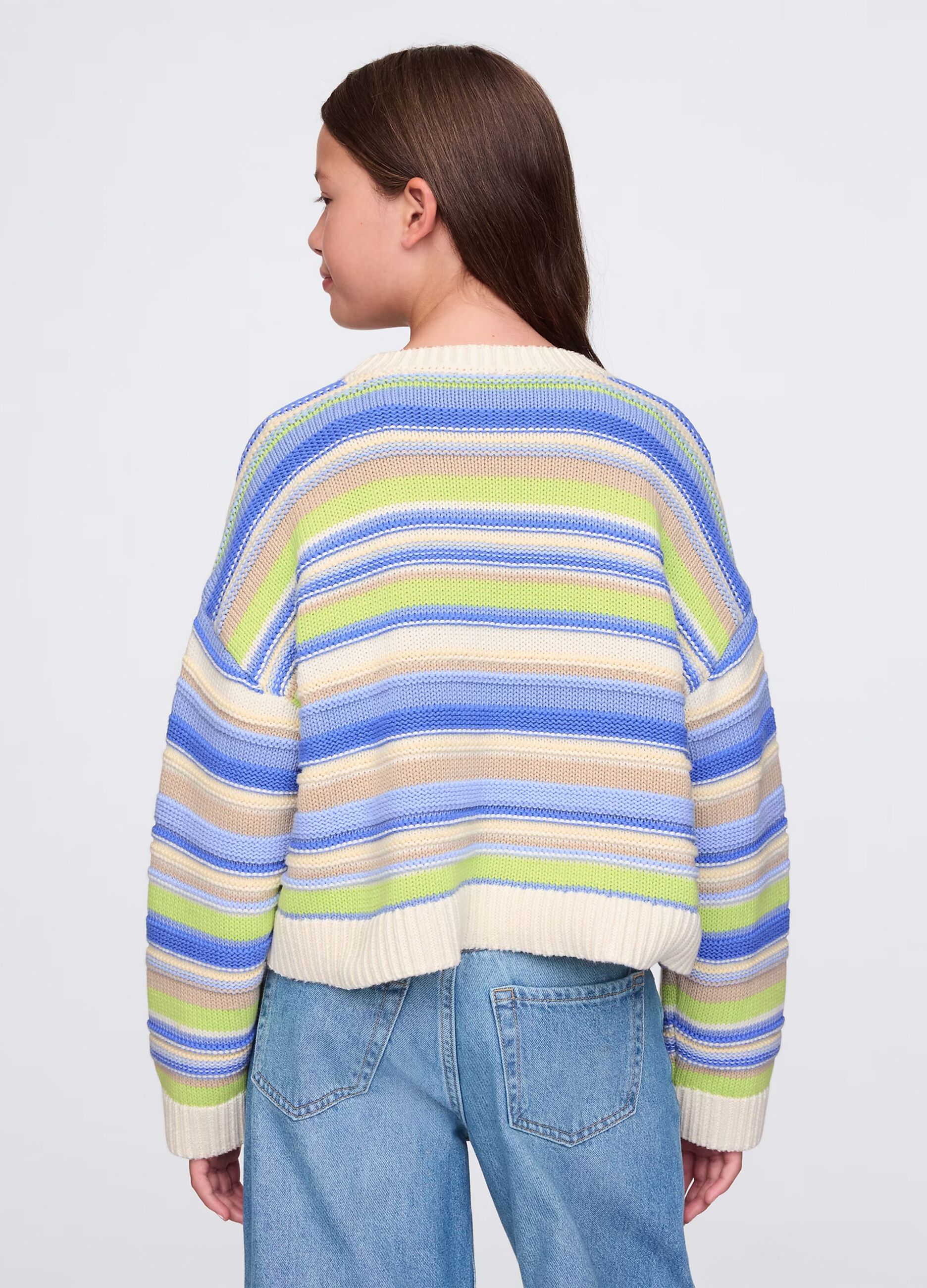 Green and light blue pullover in striped cotton
