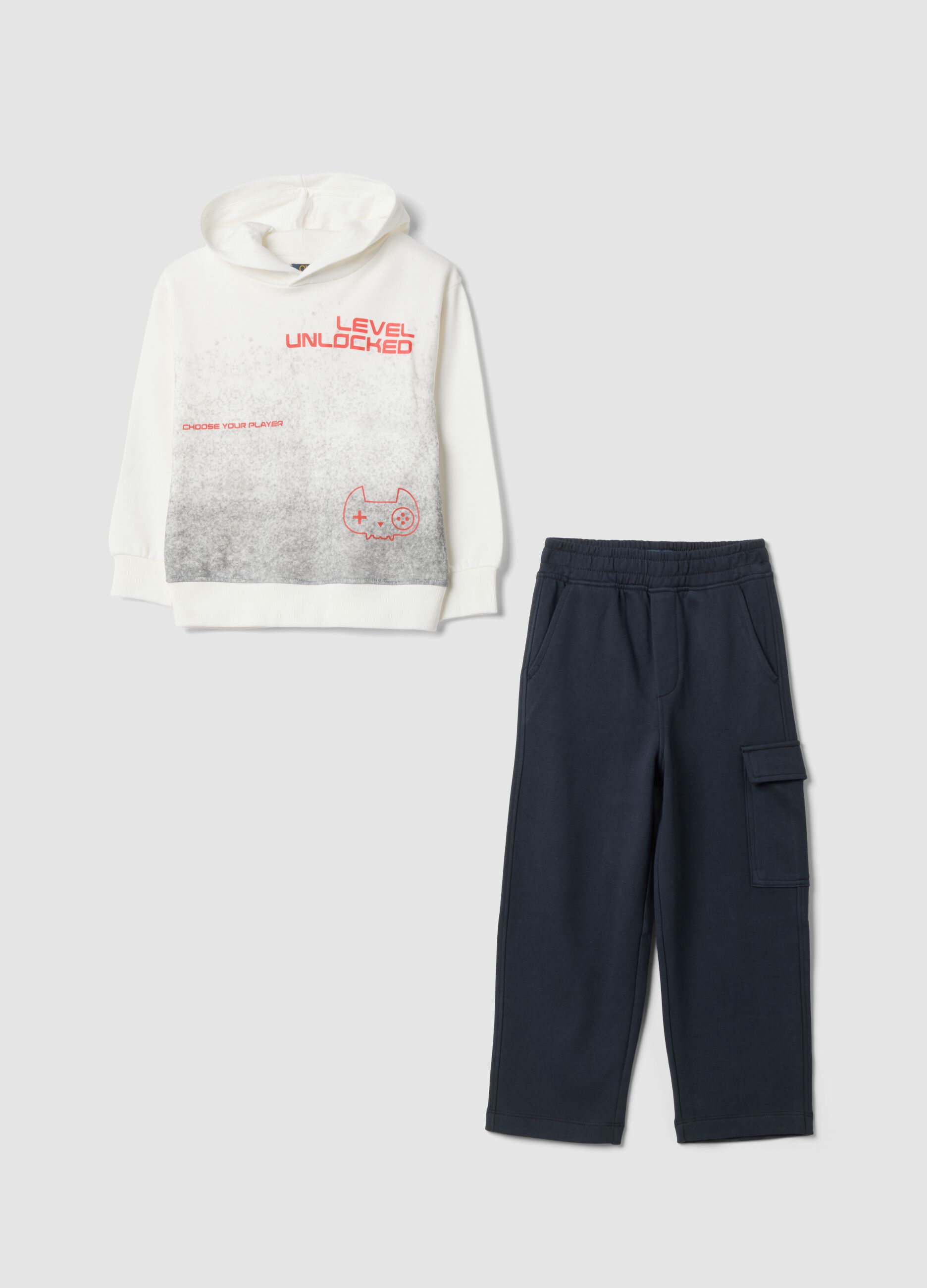 White pure cotton jogging set for boys with oversized crew neck