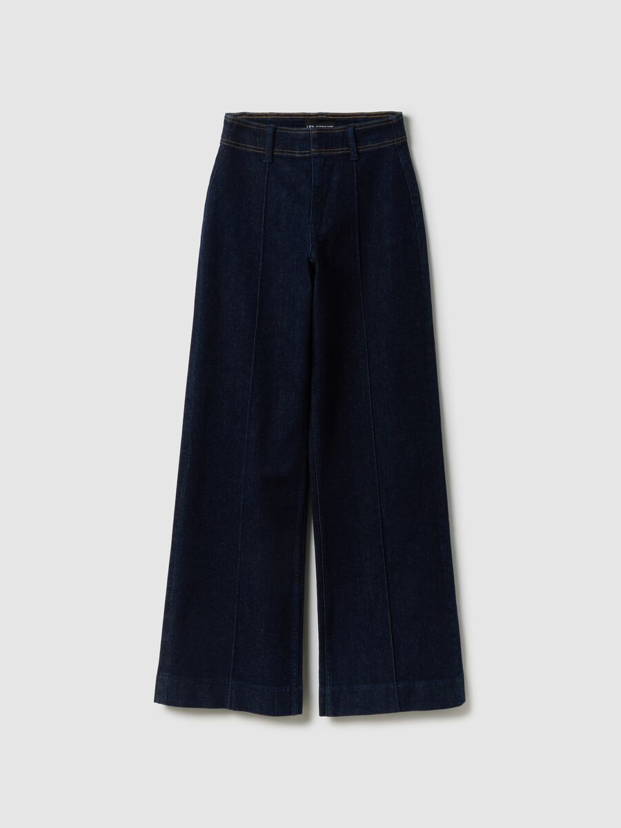 Jeans in cotone elasticizzato blu wide leg_4