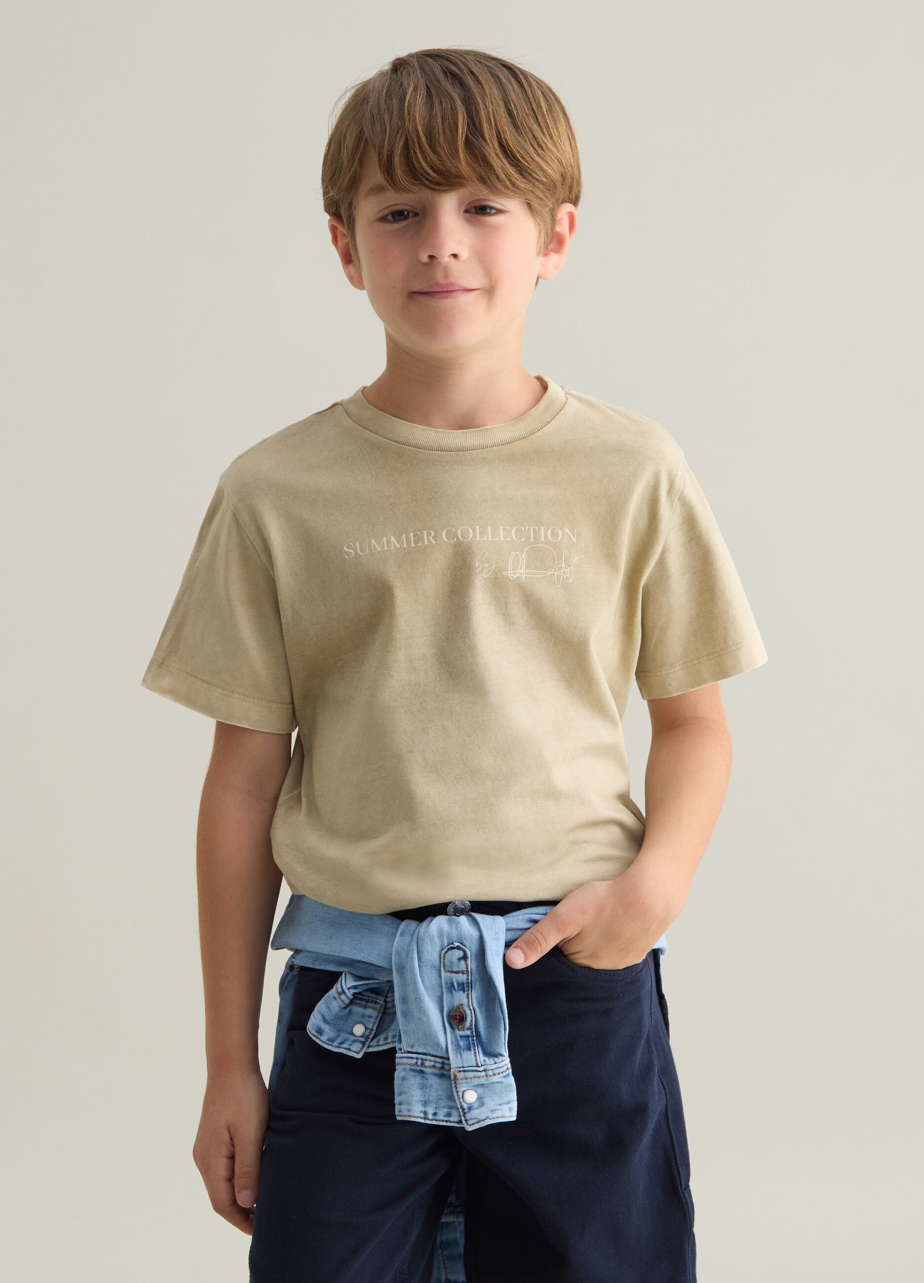Kids' beige pure cotton regular fit T-shirt