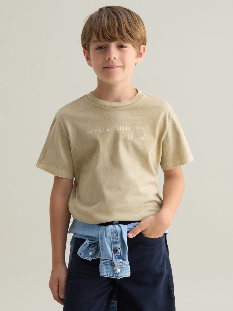 Kids' beige pure cotton regular fit T-shirt_0