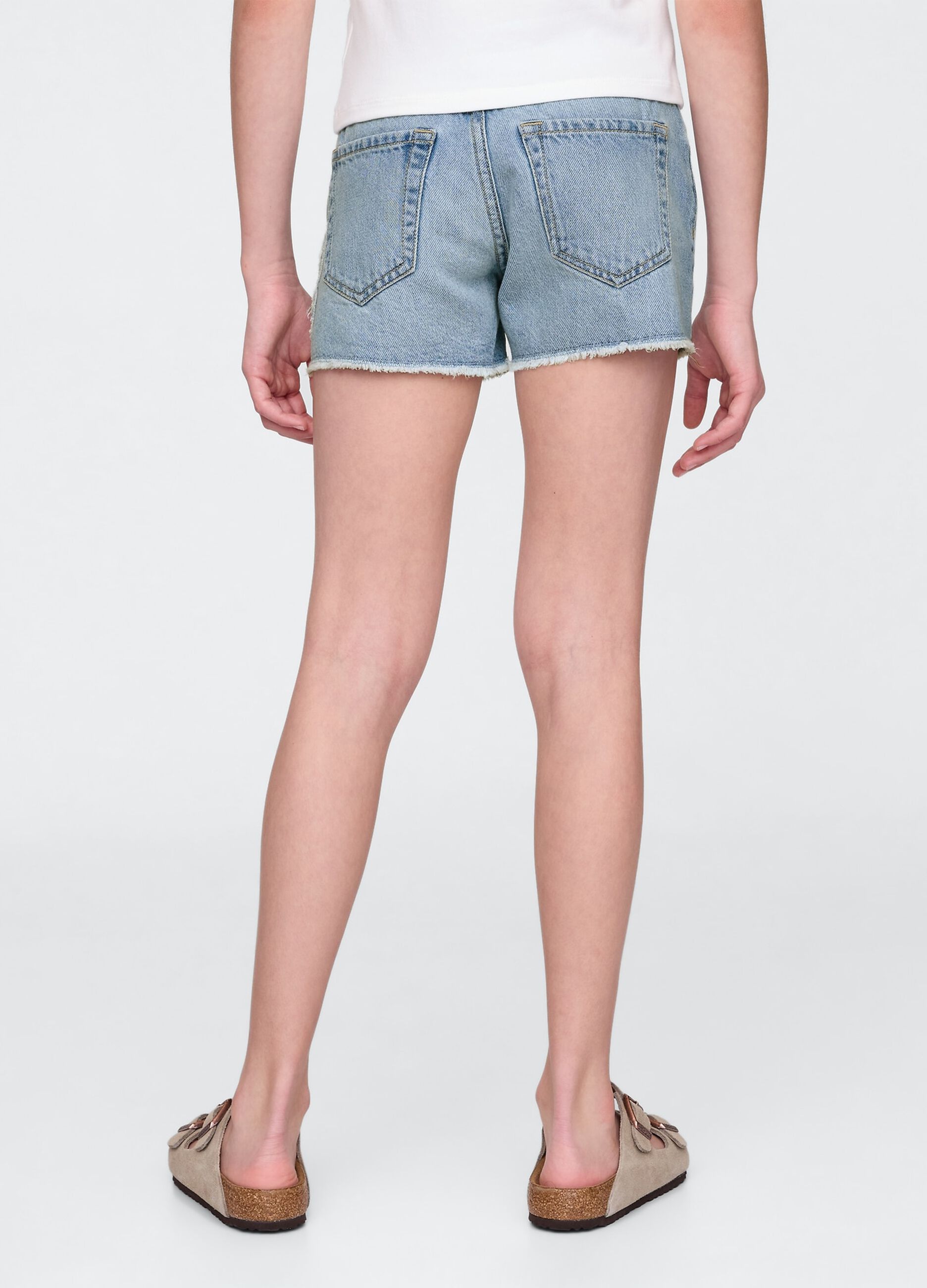 Light Denim Shorts with Butterfly Application