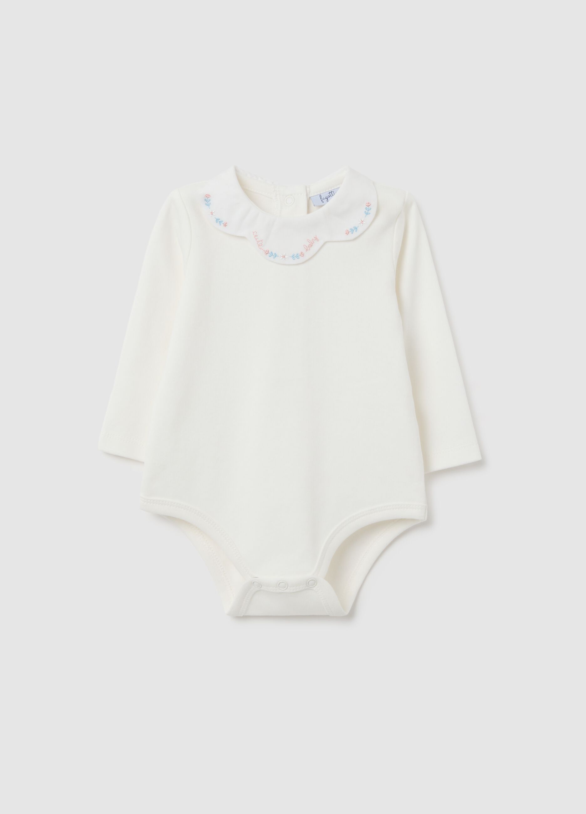 White pure cotton baby bodysuit with collar