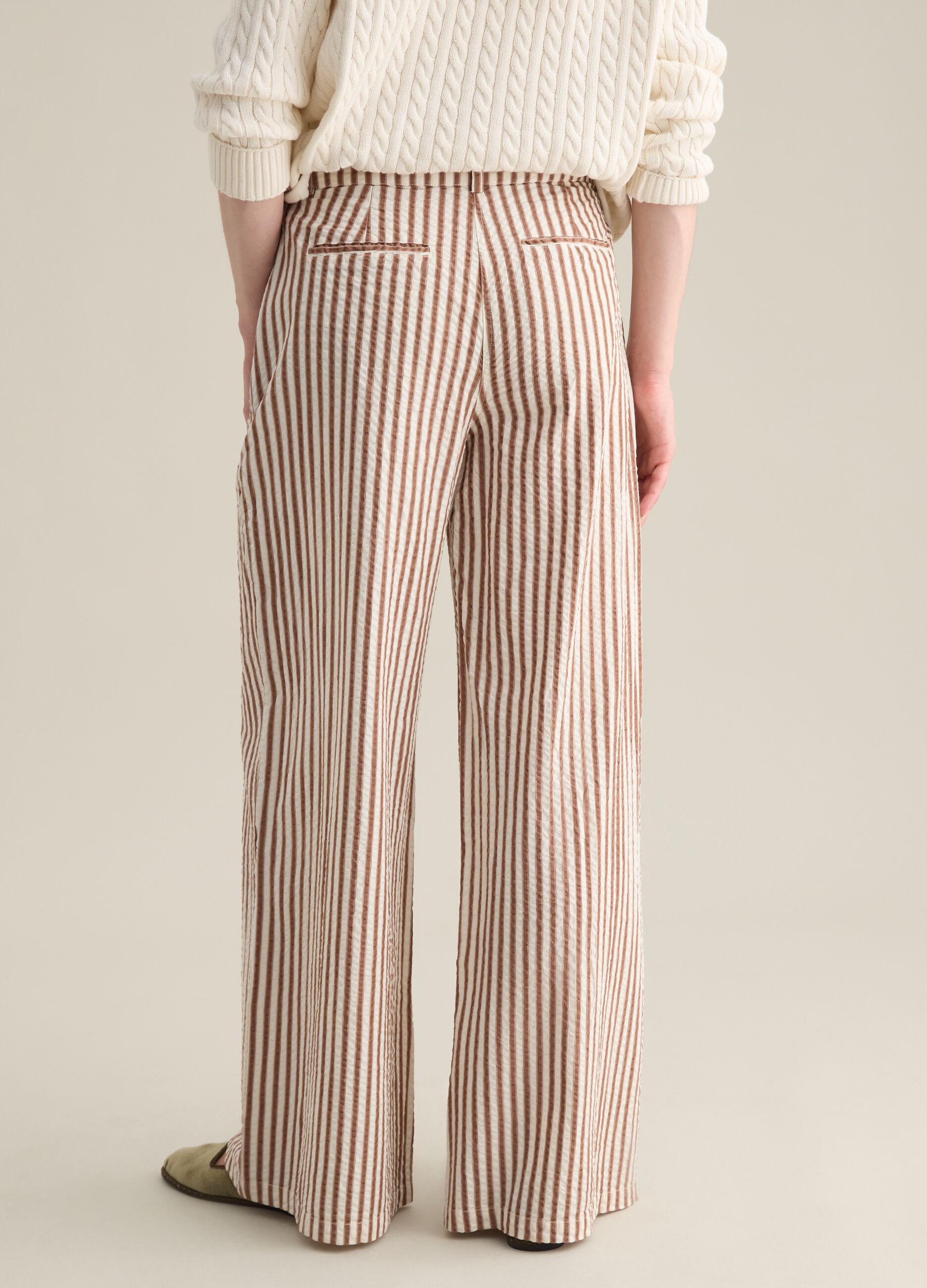 Striped Brown and White Cotton Palazzo Trousers