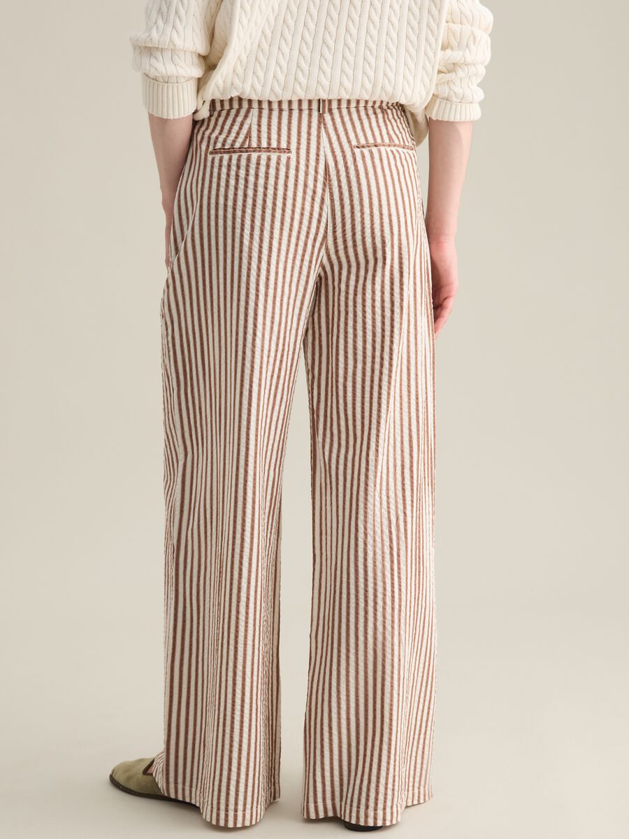 Striped Brown and White Cotton Palazzo Trousers_3