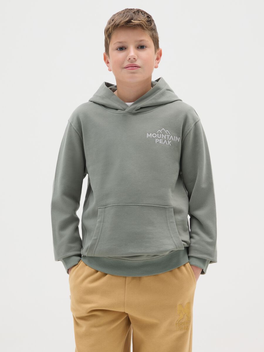 Felpa da ragazzo in puro cotone verde regular fit con logo_0