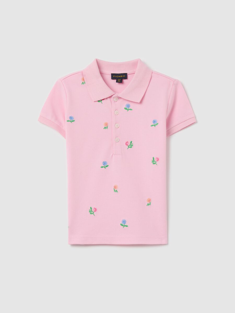 Cotton polo shirt with embroidered flowers_3