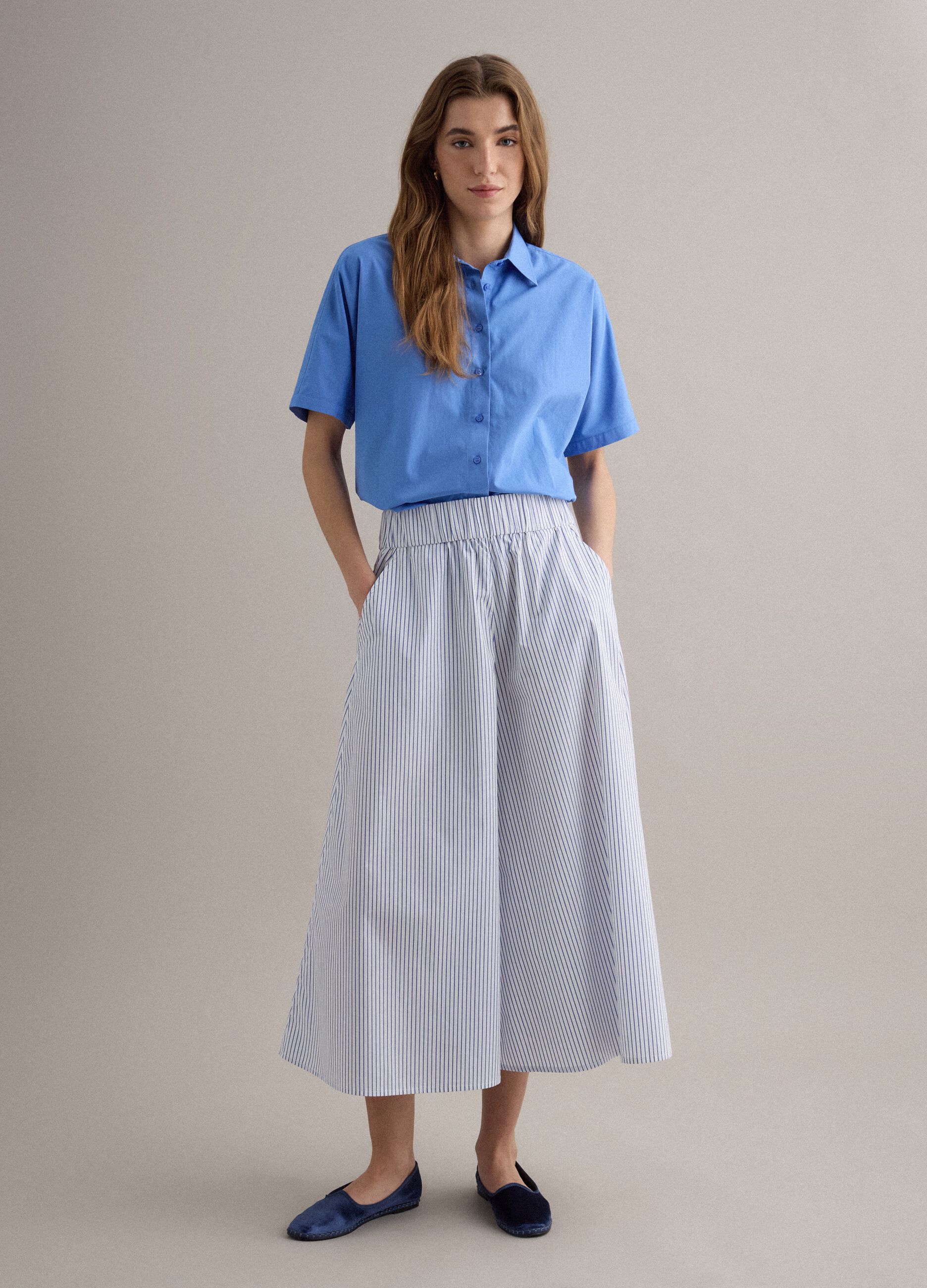 Long white and blue striped pure cotton skirt