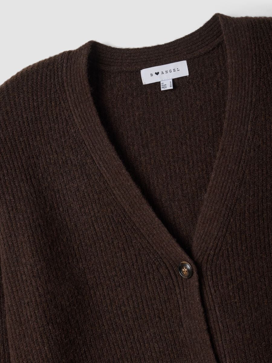 Brown stretch-fabric cardigan with deep V-neckline_5
