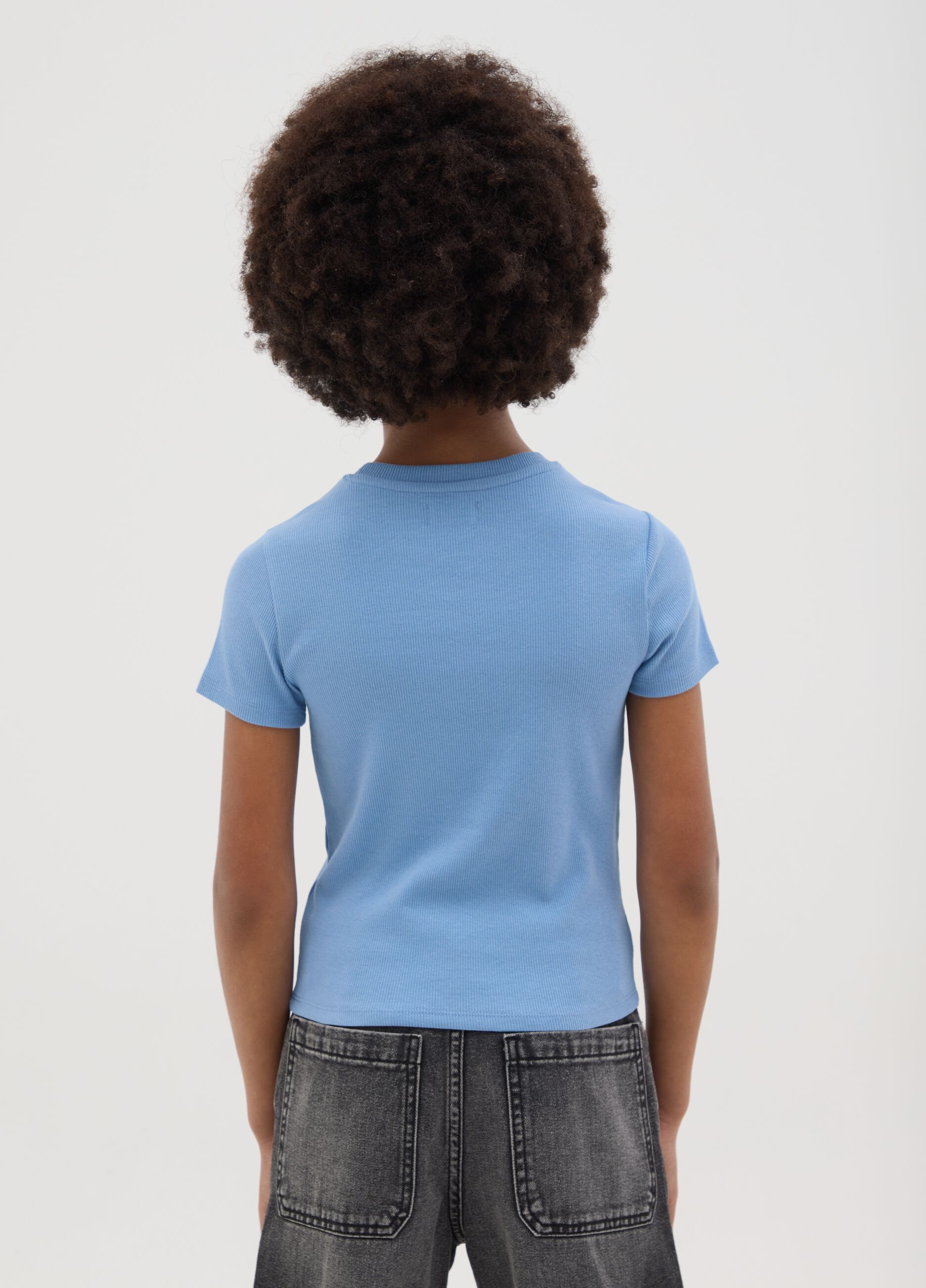 Girls’ light blue fitted T-shirt in stretch cotton