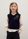 Girls' hand-embroidered blue waistcoat with V-neck regular fit_0