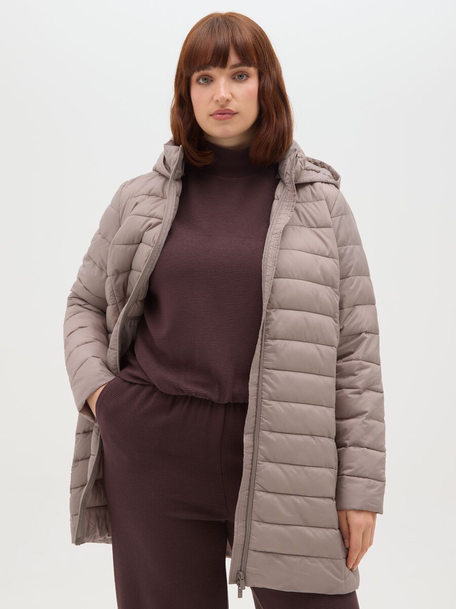 Beige padded jacket regular fit with hood_0