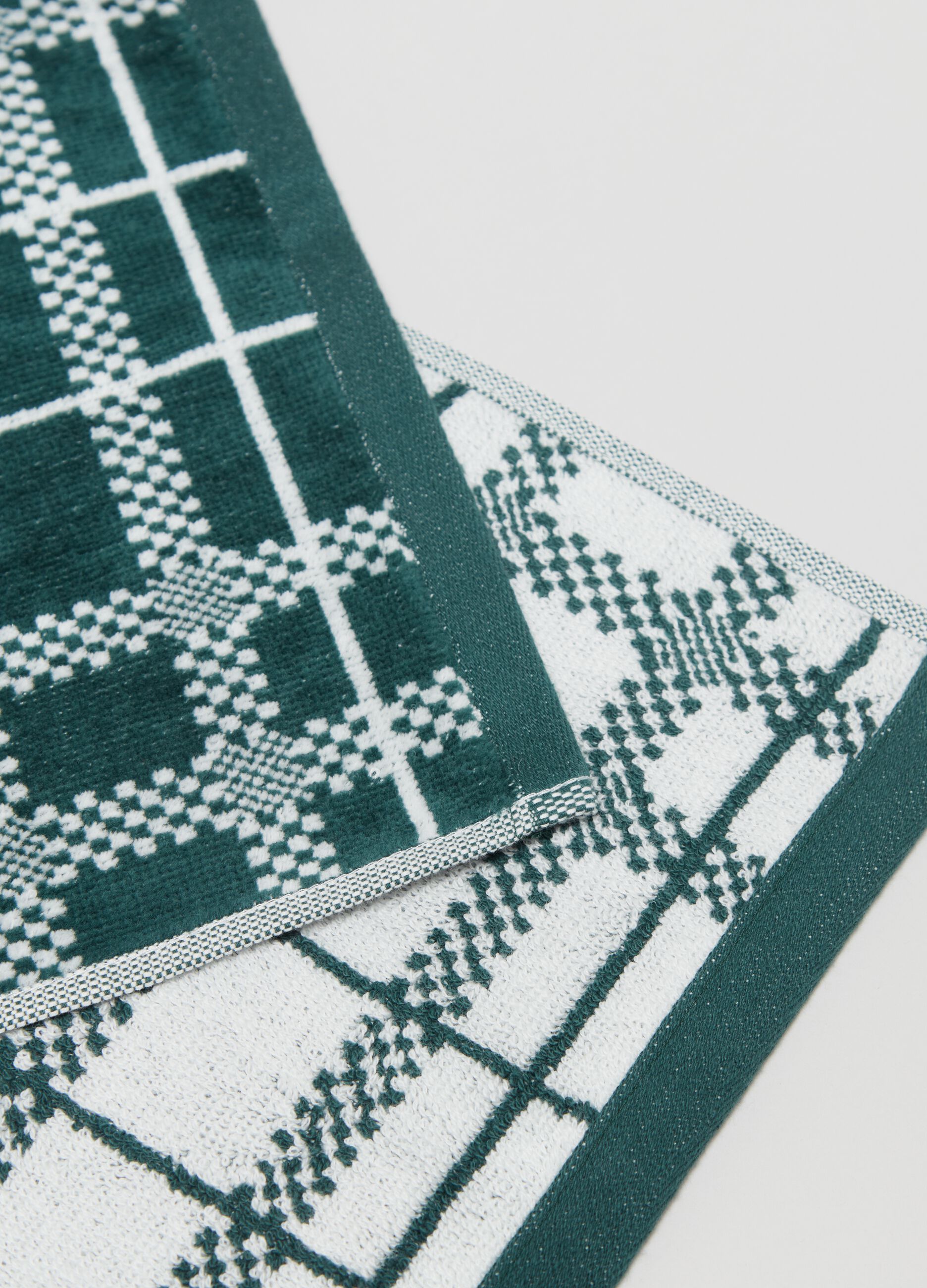 Asciugamano ospite 30x50 squares verde scuro velour_2