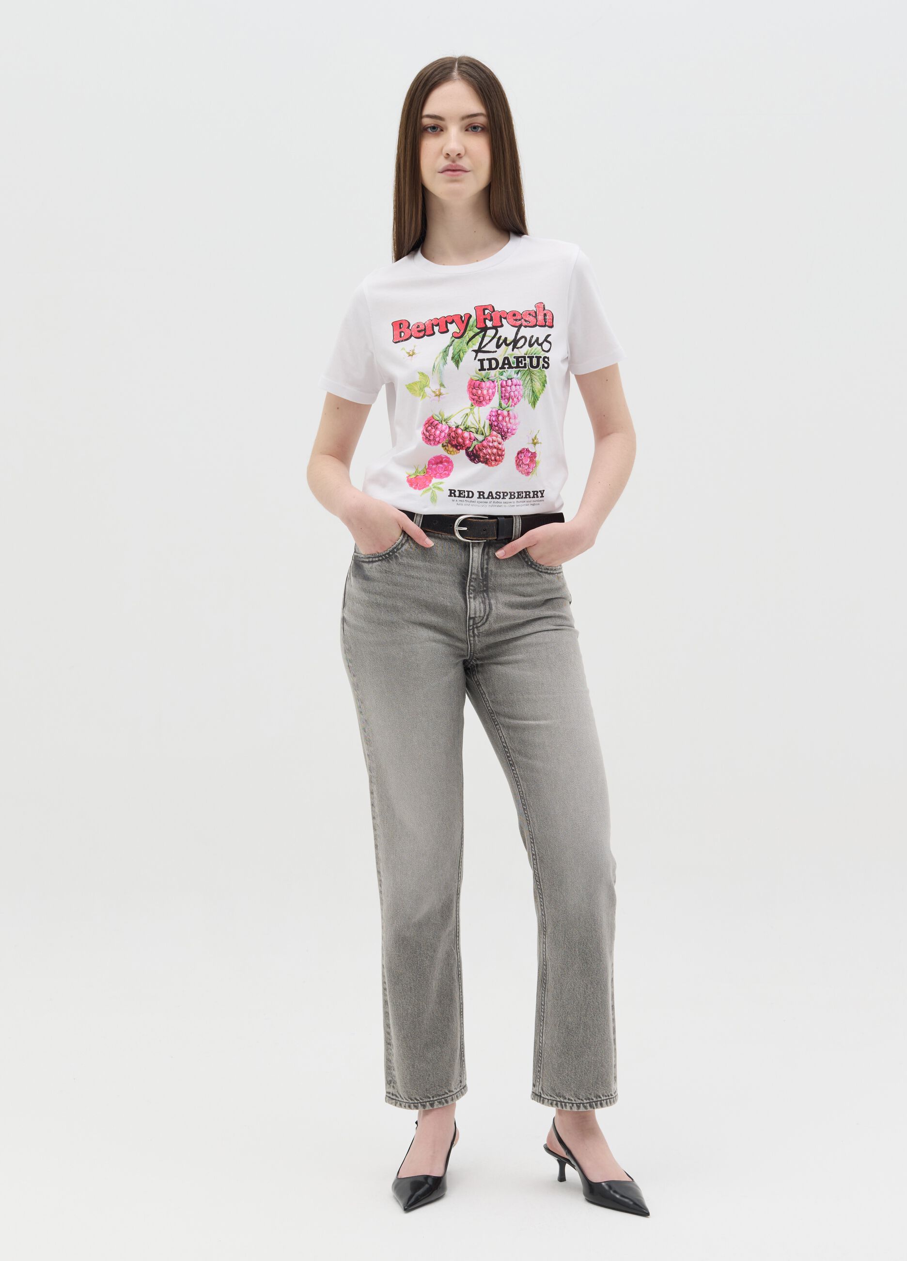 White T-shirt with red fruit print