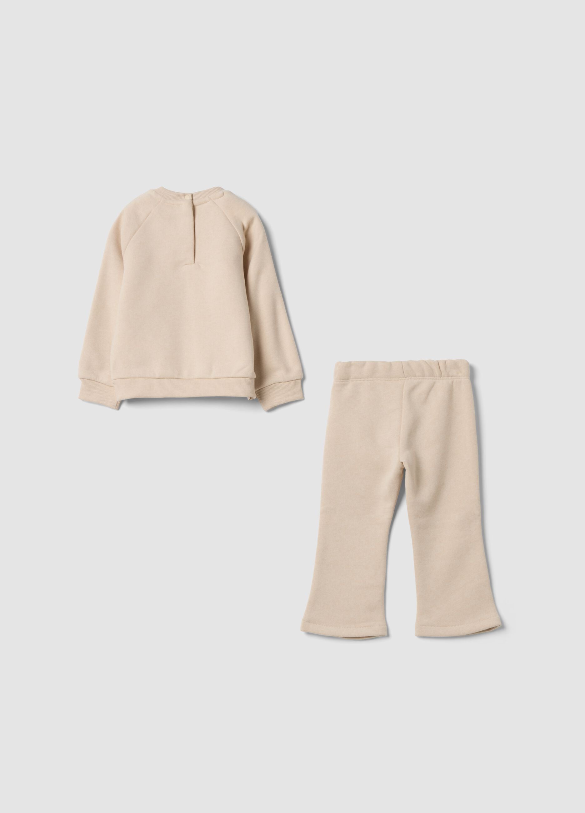 Beige cotton-blend tracksuit set, regular fit, with print