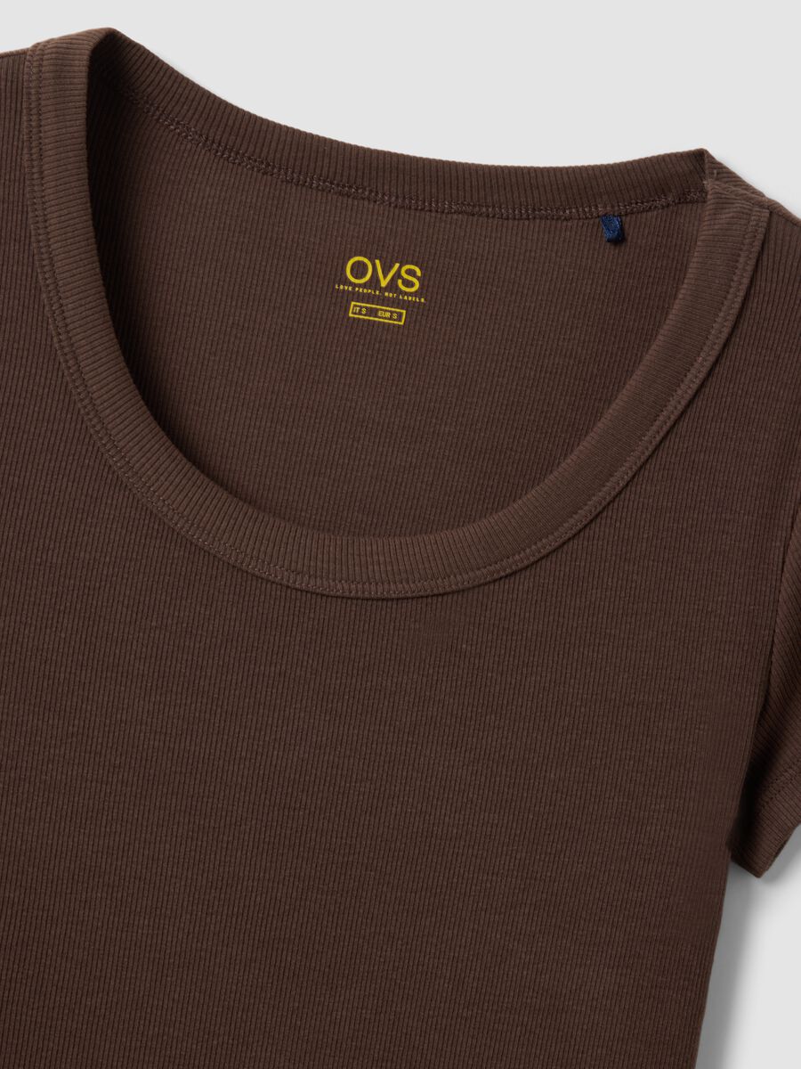 Brown fitted short sleeve cotton stretch T-shirt_5