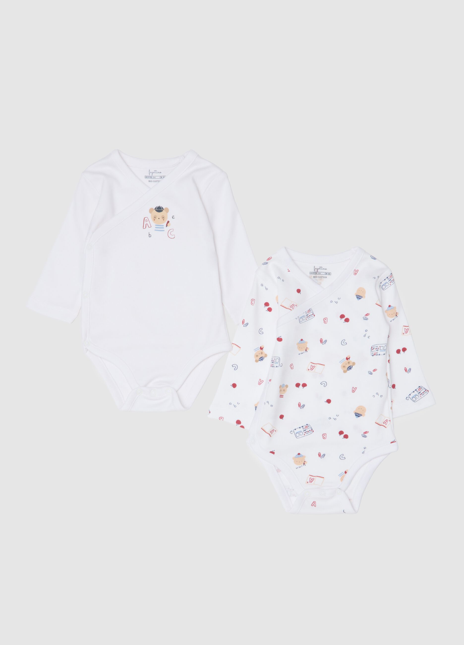 White and Multicolour Cotton Newborn Bodysuit Twin Pack