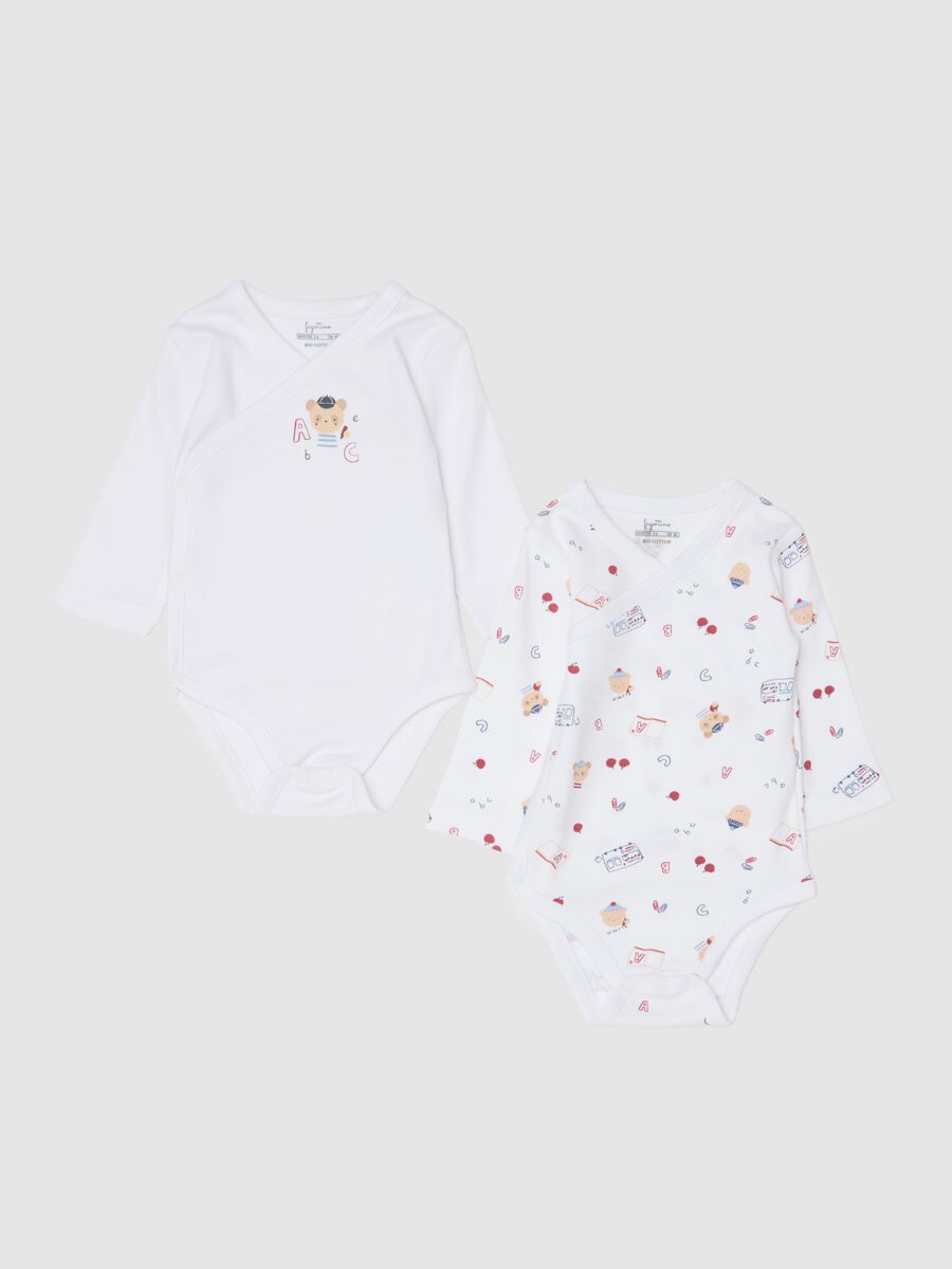 White and Multicolour Cotton Newborn Bodysuit Twin Pack_0
