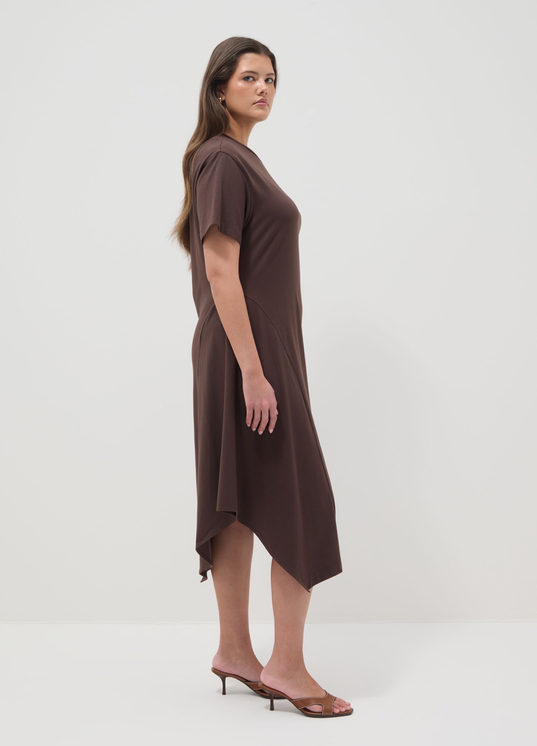 Brown regular fit stretch cotton dress