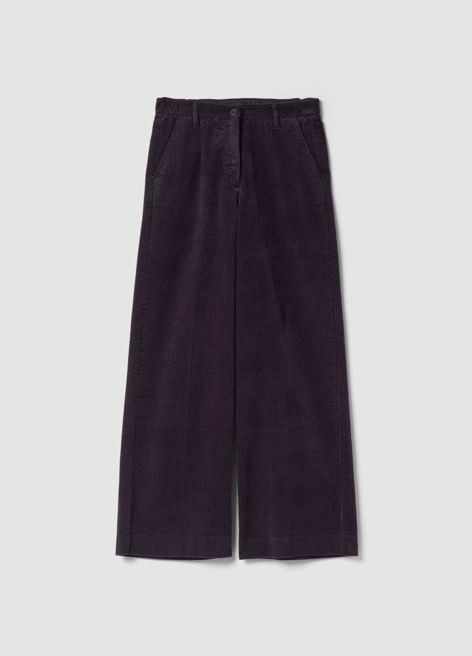 Purple pure cotton corduroy trousers, regular fit
