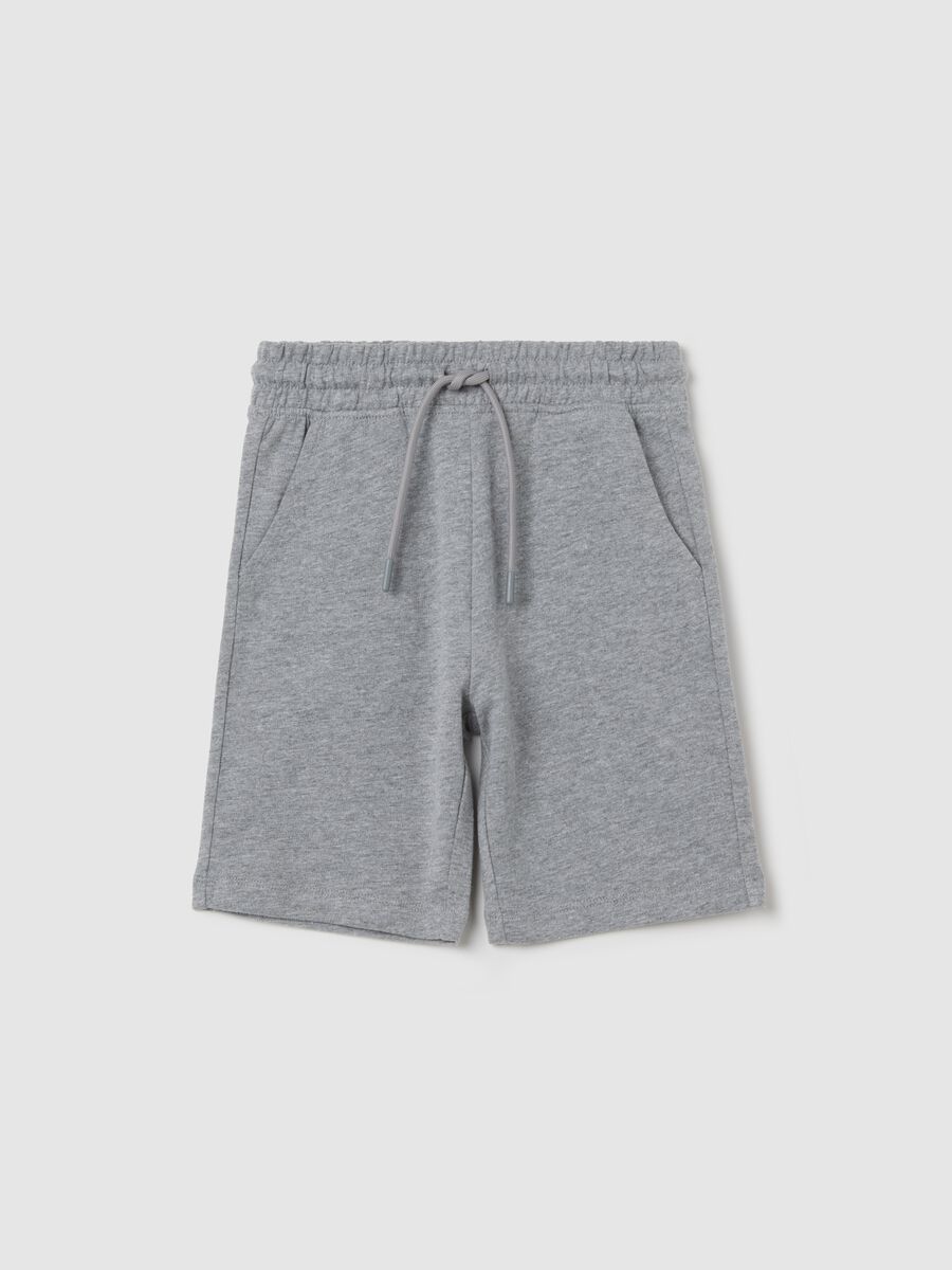 Bermuda jogger grigio in cotone con coulisse_0