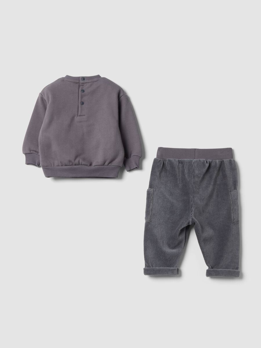 Completo grigio in puro cotone organico a coste con ricami Mickey_1